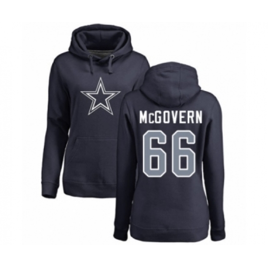 Football Women's Dallas Cowboys #66 Connor McGovern Navy Blue Name & Number Logo Pullover Hoodie