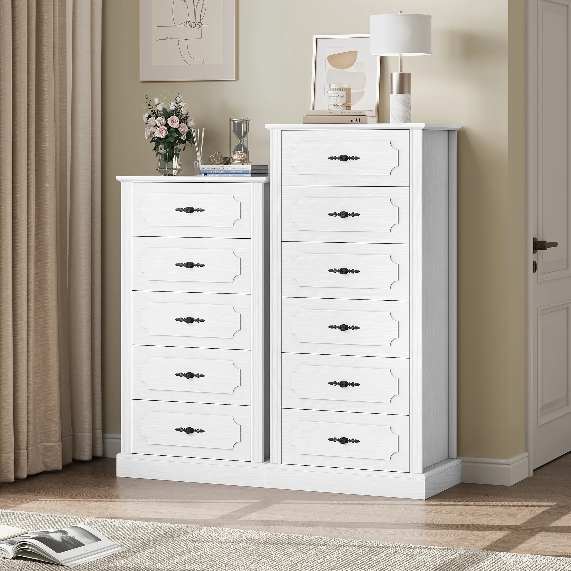 Homfa 6 Drawer White Vertical Dresser for Bedroom, Modern Wood Drawer Chest Storage Cabinet for Living Room Small Spaces