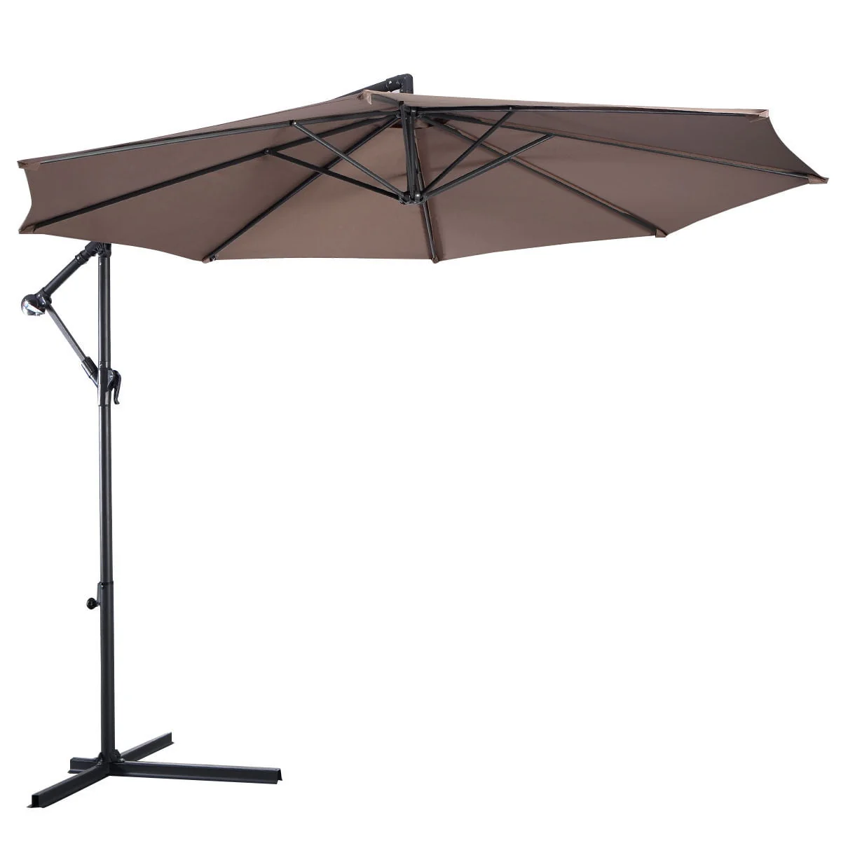Costway 10' Hanging Umbrella Patio Sun Shade Offset Outdoor Market W/t Cross Base Tan