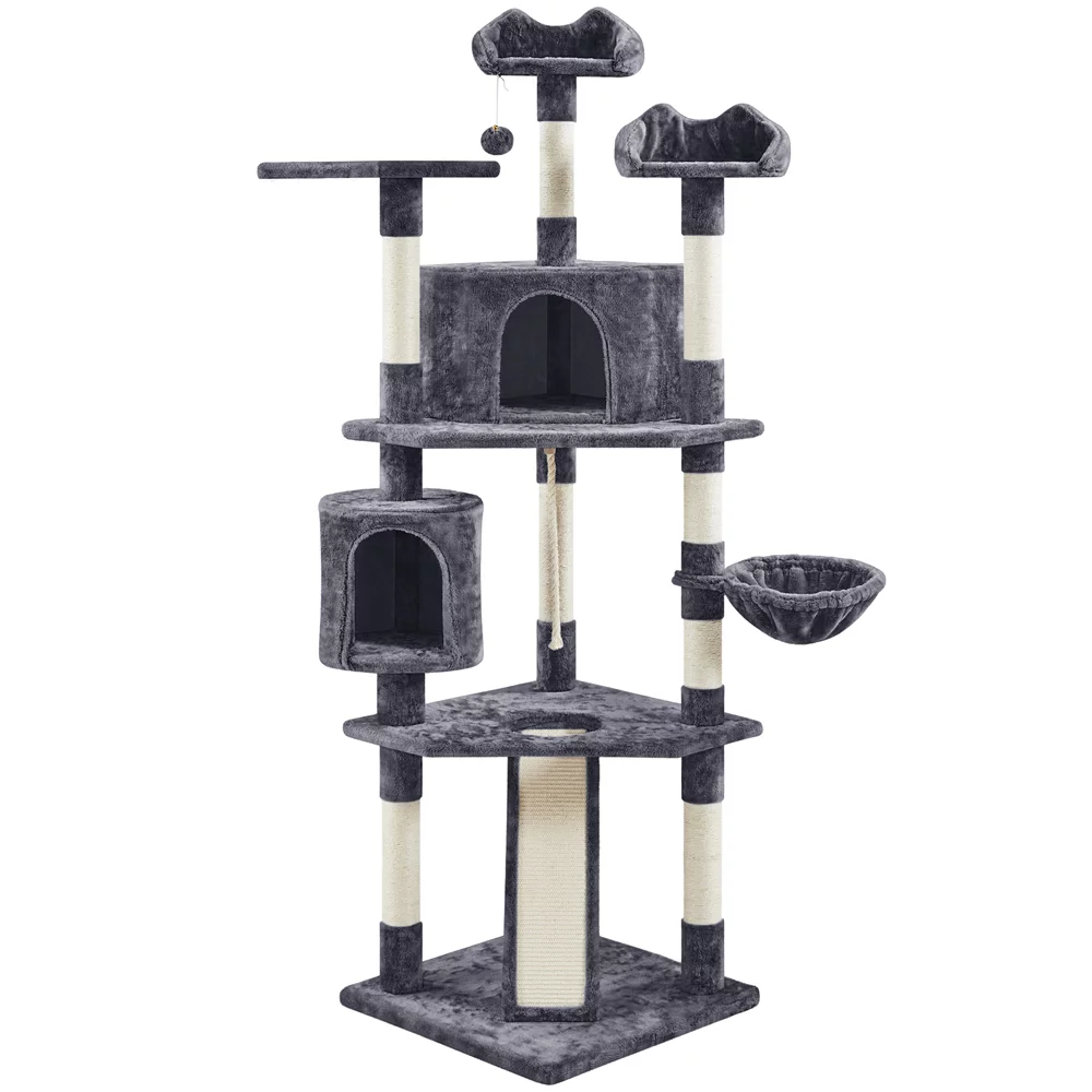 Yaheetech 79'' Multilevel Cat Tree with Condos & Scratching Posts,Dark Gray - Curated Treasures Market