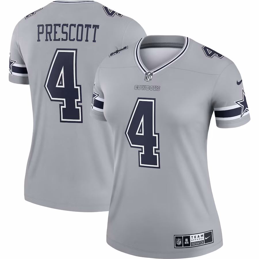 Women's Dallas Cowboys Dak Prescott Nike Gray Legend Player Performance Top