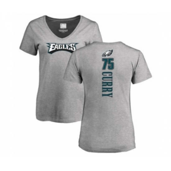 Women's Philadelphia Eagles #75 Vinny Curry Ash Backer V-Neck T-Shirt