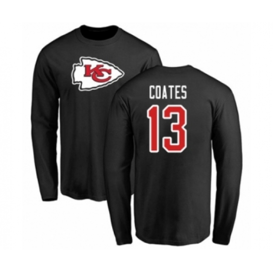 Football Kansas City Chiefs #13 Sammie Coates Black Name & Number Logo Long Sleeve T-Shirt