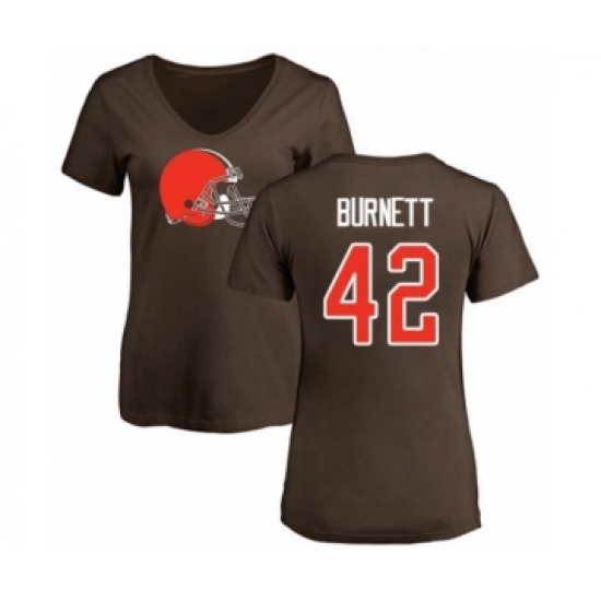 Football Women's Cleveland Browns #42 Morgan Burnett Brown Name & Number Logo T-Shirt