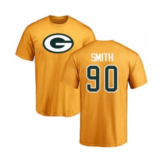 Football Green Bay Packers #90 Za'Darius Smith Gold Name & Number Logo T-Shirt