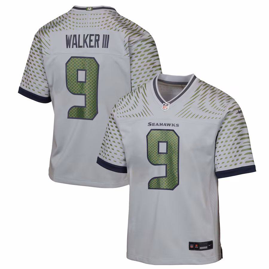 Youth Seattle Seahawks Kenneth Walker III Nike Wolf Gray 2025 Rivalries Collection Game Jersey