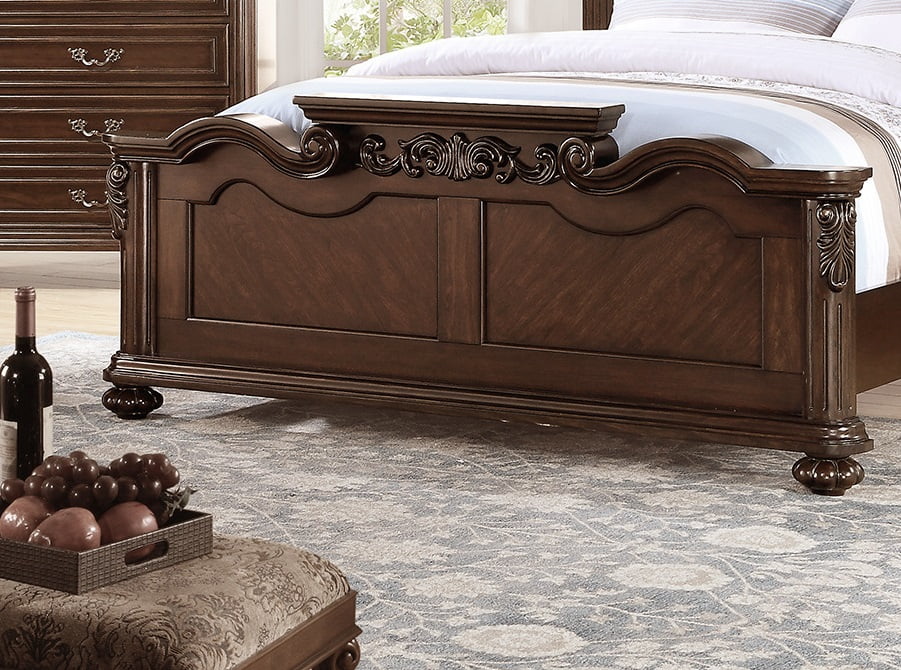 Luxurious 4pcs Bedroom Furniture Tufted HB Panel Eastern King Bed Dresser Mirror Nightstand Brown