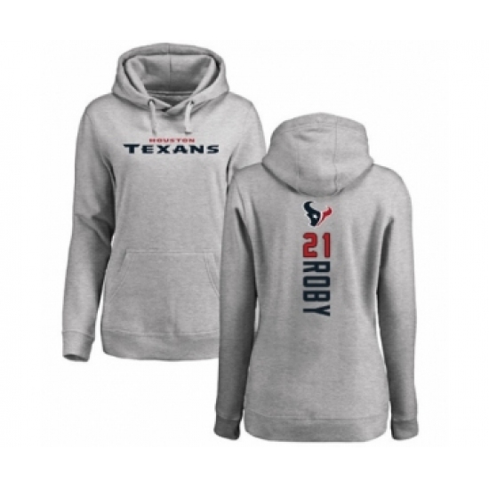 Football Women's Houston Texans #21 Bradley Roby Ash Backer Pullover Hoodie