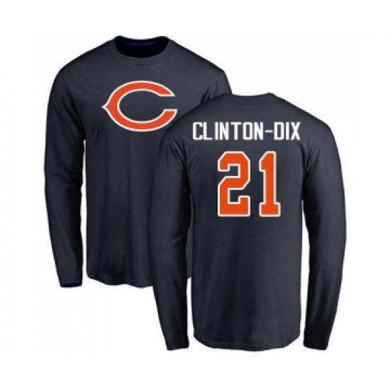 Football Chicago Bears #21 Ha Clinton-Dix Navy Blue Name & Number Logo Long Sleeve T-Shirt