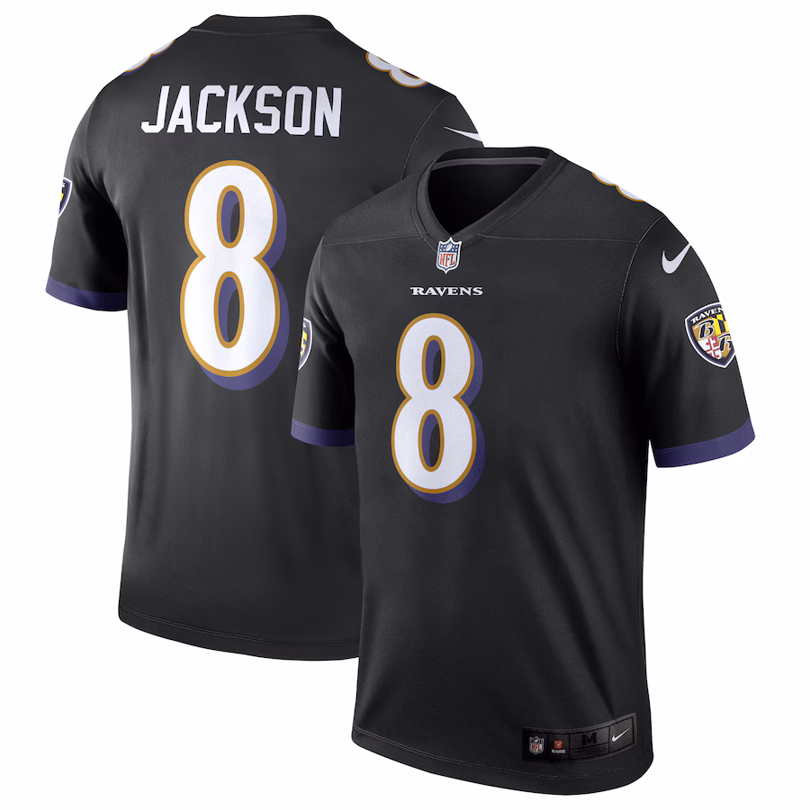 Men's Baltimore Ravens Lamar Jackson Nike Black Legend Player Performance Top