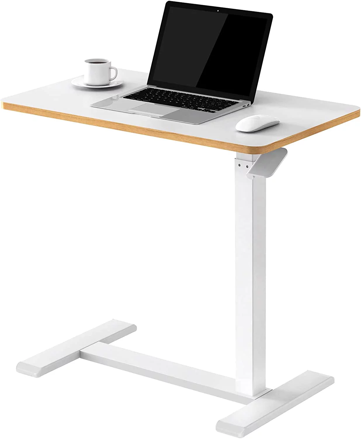 Medical Adjustable Overbed Bedside Table with Hidden Casters, Pneumatic Mobile Laptop Computer Standing Desk Cart with Tray, Hospital and Home Use - Curated Treasures Market