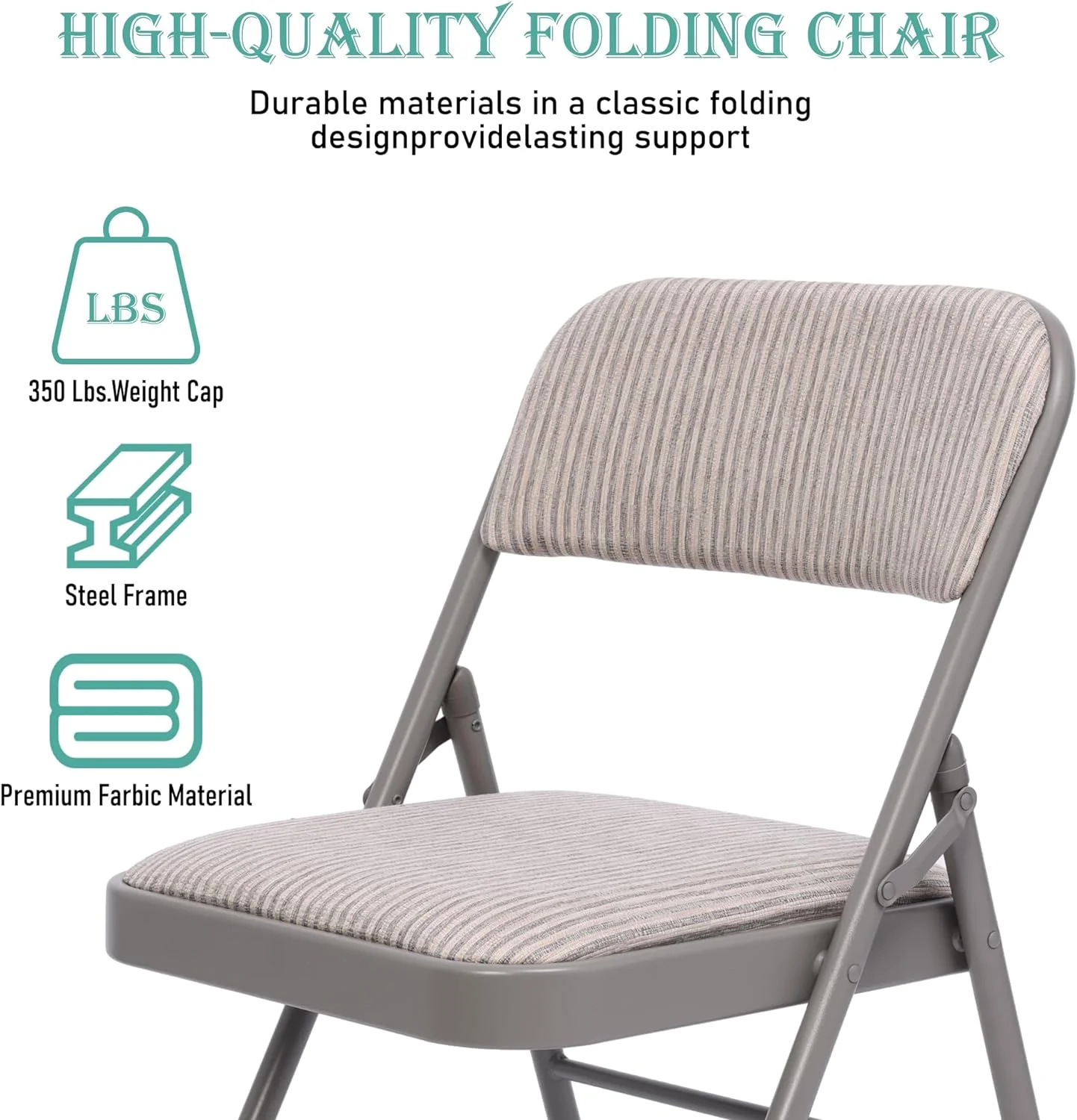 U-ToBe 8 Pack Fabric Padded Folding Chair, Commercial Padded Folding Chairs with Double Hinged Steel Frame for Home and Office, Indoor Outdoor Events. 350LB Weight Capacity - Curated Treasures Market