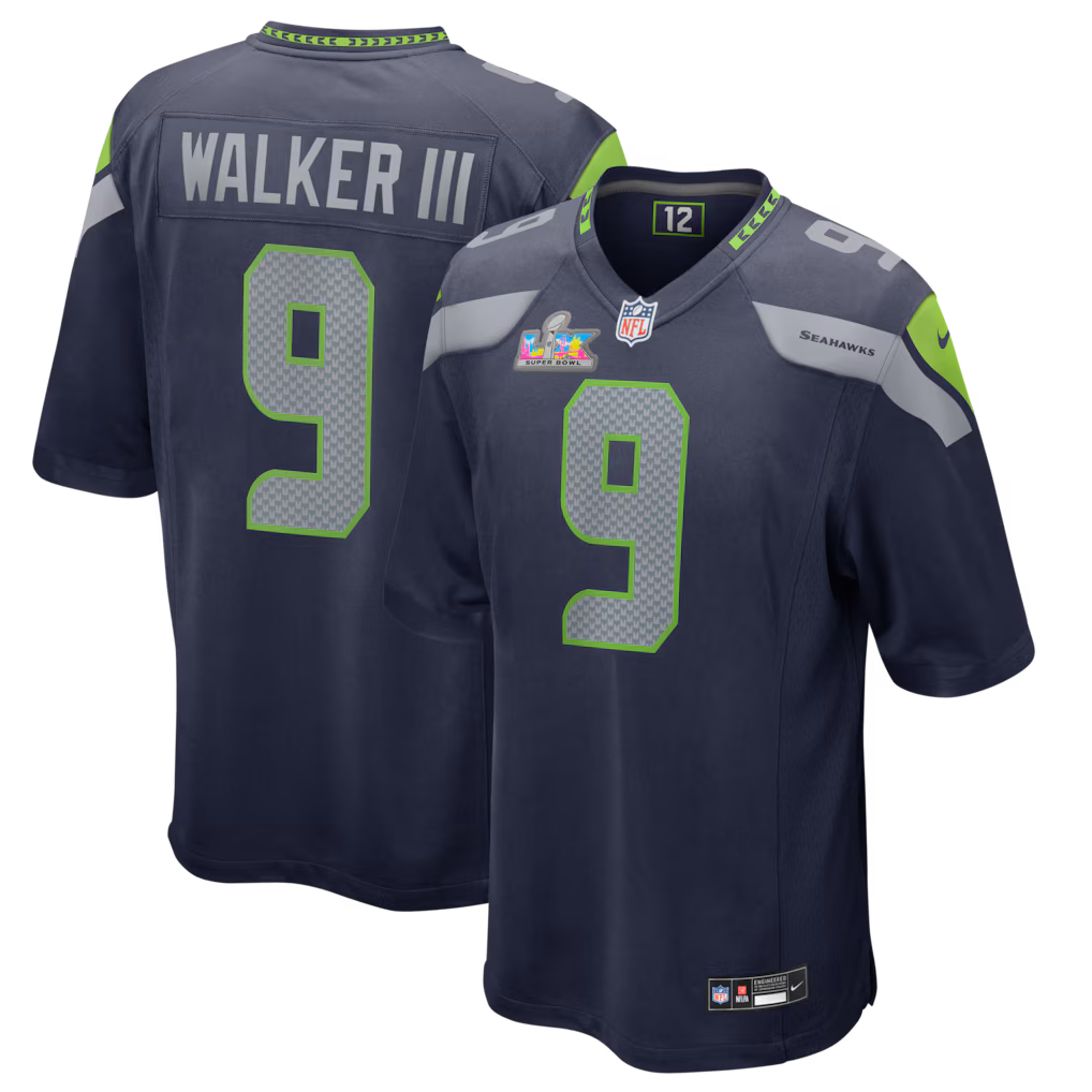 Men's Seattle Seahawks Kenneth Walker III Nike College Navy Super Bowl LX Patch Game Jersey