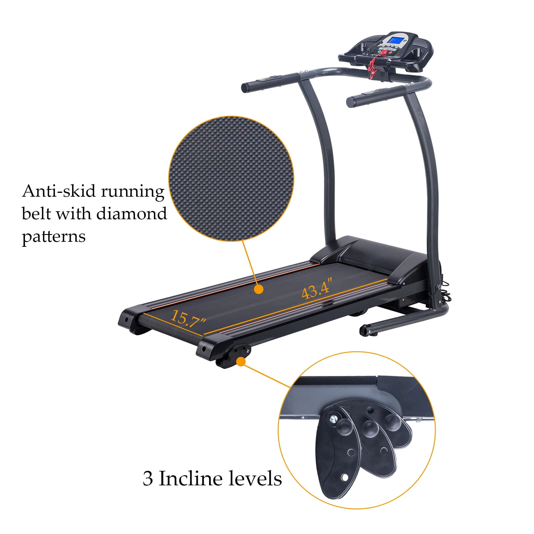 Motorized Treadmill Fitness Health Running Machine Equipment for Home Foldable & Incline 43.3 x 15.7 MP3 Compatible