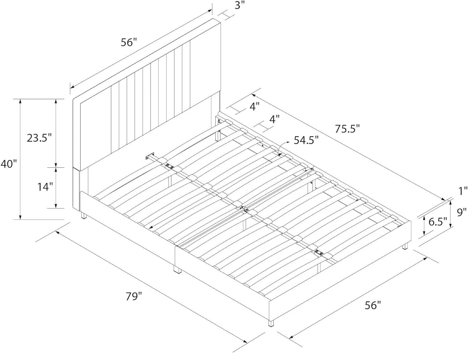 Rio Faux Leather Upholstered Platform Bed With Tufted Headboard. Full. Black