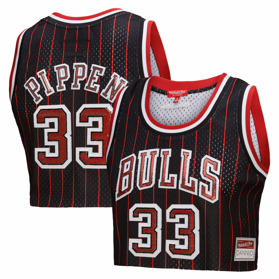 Women's Chicago Bulls Scottie Pippen Mitchell & Ness x DANNIJO Black Fashion Cropped Basketball Jersey