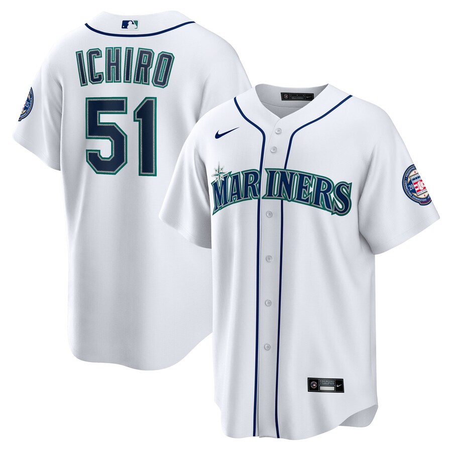 Men's Seattle Mariners Ichiro Suzuki Nike White 2025 Baseball Hall of Fame Name & Number Retired Replica Jersey