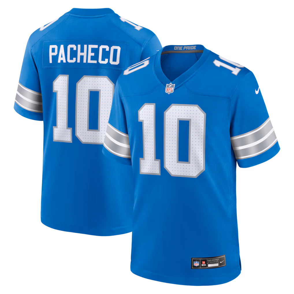 Men's Detroit Lions Isiah Pacheco Nike Blue Team Game Jersey