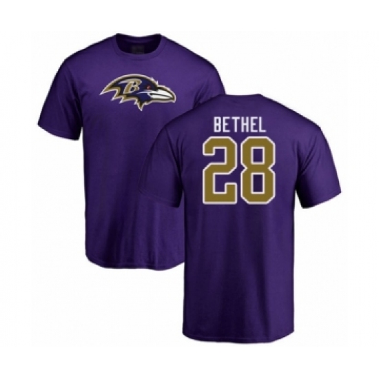 Football Baltimore Ravens #28 Justin Bethel Purple Name & Number Logo T-Shirt
