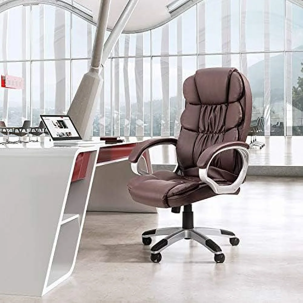 JYHOME Office Chair PU Leather High Back Executive Chair Ergonomic Computer Chair  Modern Adjustable Home Desk Chair Swivel Managerial Chair with Padded Armrests and Lumbar Support (Gray) - Curated Treasures Market
