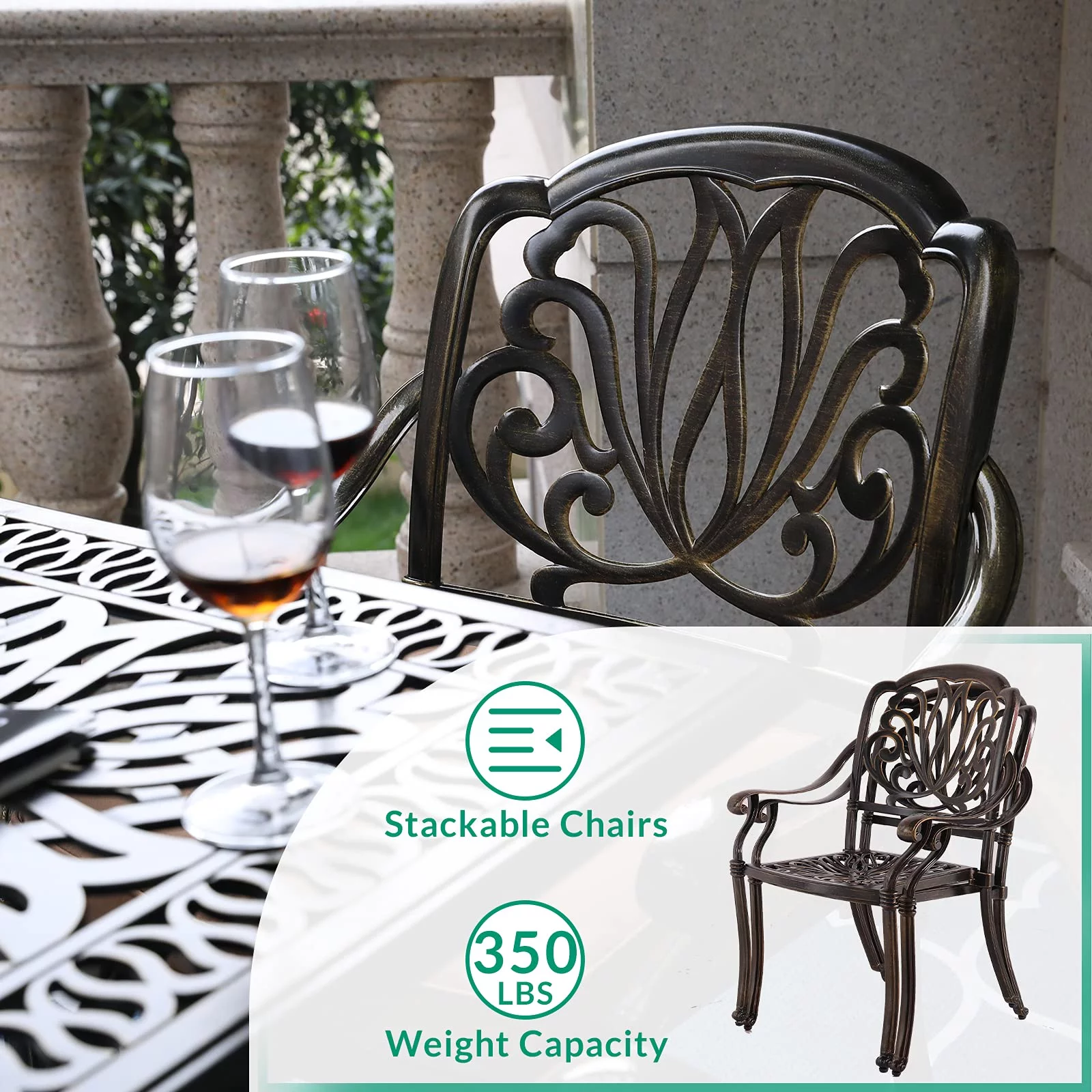 VIVIJASON 3-Piece Patio Bistro Sets, All-Weather Cast Aluminum Bistro Table Set Outdoor Patio Furniture, Include 2 Cushioned Chairs and 35.4