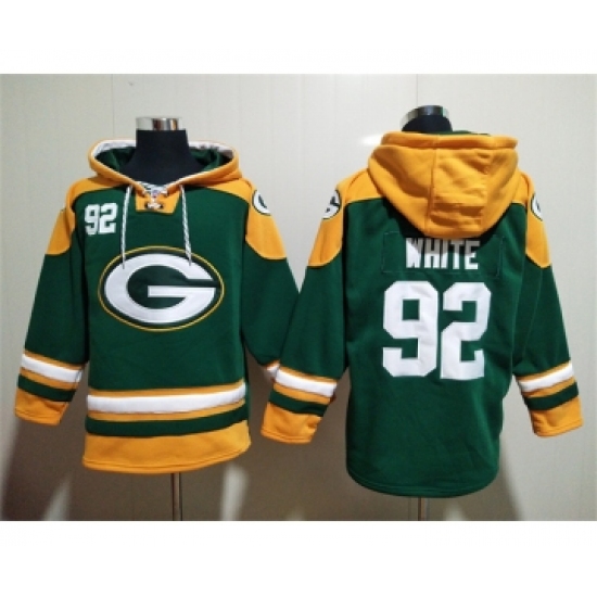 Men's Green Bay Packers #92 Reggie White Green Lace-Up Pullover Hoodie