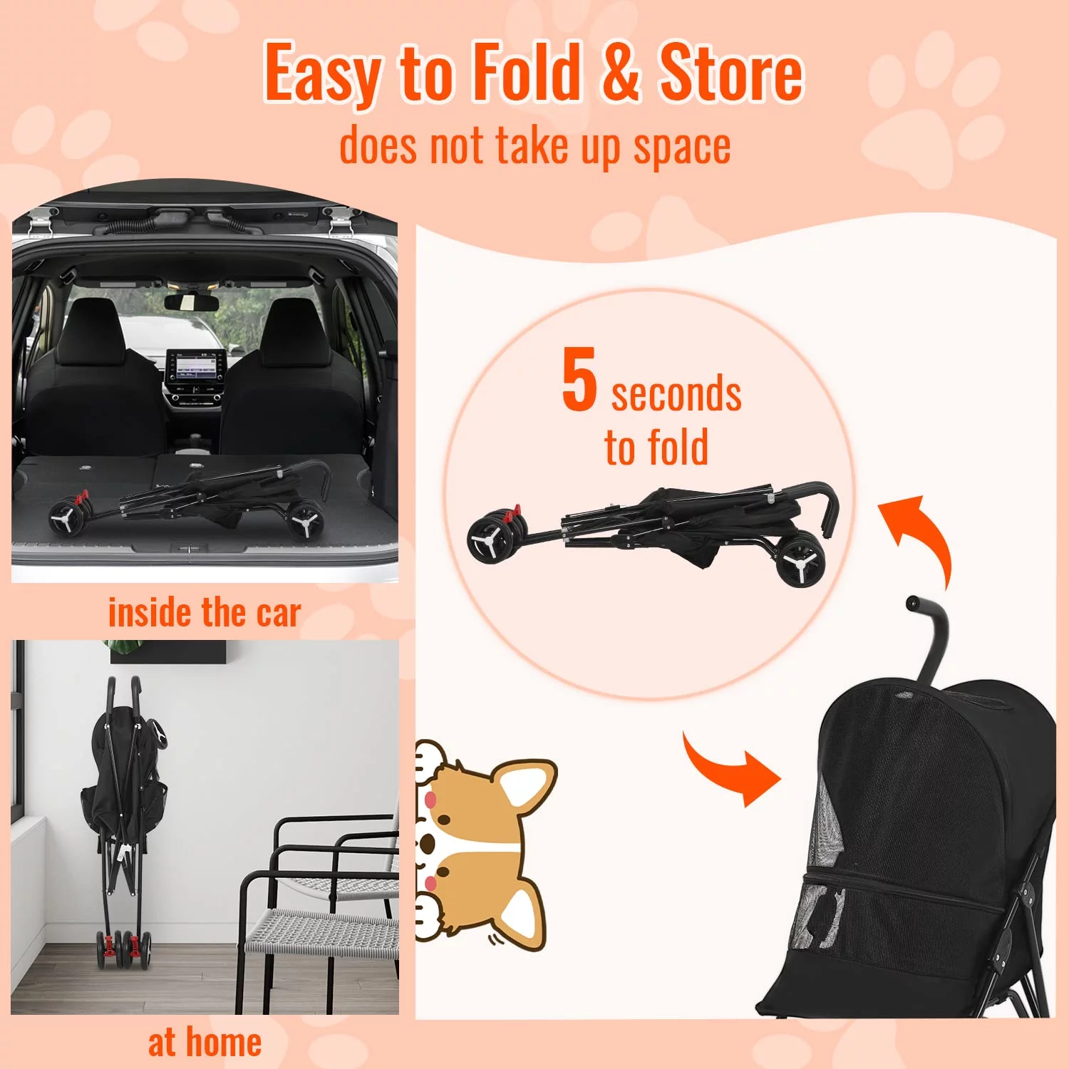 Pet Stroller Dog Cat Stroller with Handlebars Canopy Breathable Mesh & Leash Seat Belt Foldable Puppy Stroller for Small Medium Dogs Cats,Black - Curated Treasures Market