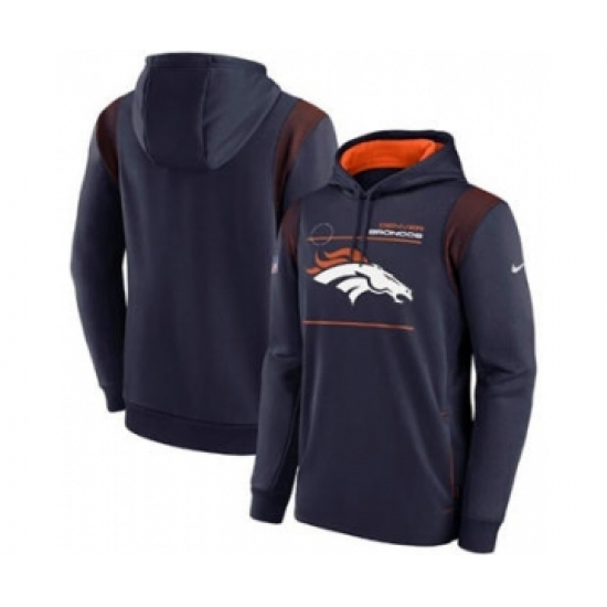 Men's Denver Broncos 2021 Navy Sideline Logo Performance Pullover Hoodie