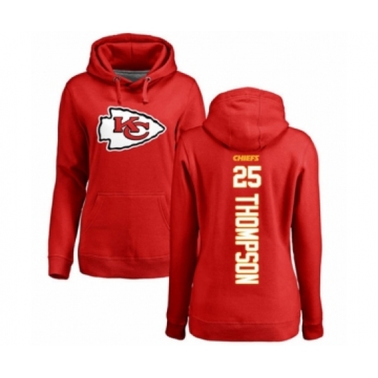Football Women's Kansas City Chiefs #25 Darwin Thompson Red Backer Pullover Hoodie