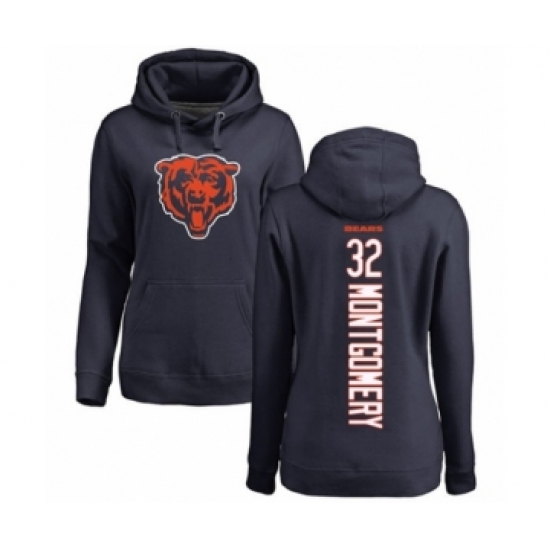 Football Women's Chicago Bears #32 David Montgomery Navy Blue Backer Pullover Hoodie