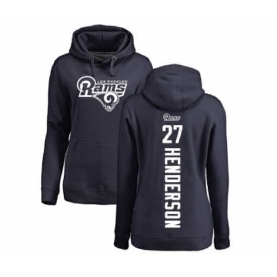 Football Women's Los Angeles Rams #27 Darrell Henderson Navy Blue Backer Pullover Hoodie