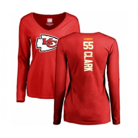 Football Women's Kansas City Chiefs #55 Frank Clark Red Backer Slim Fit Long Sleeve T-Shirt