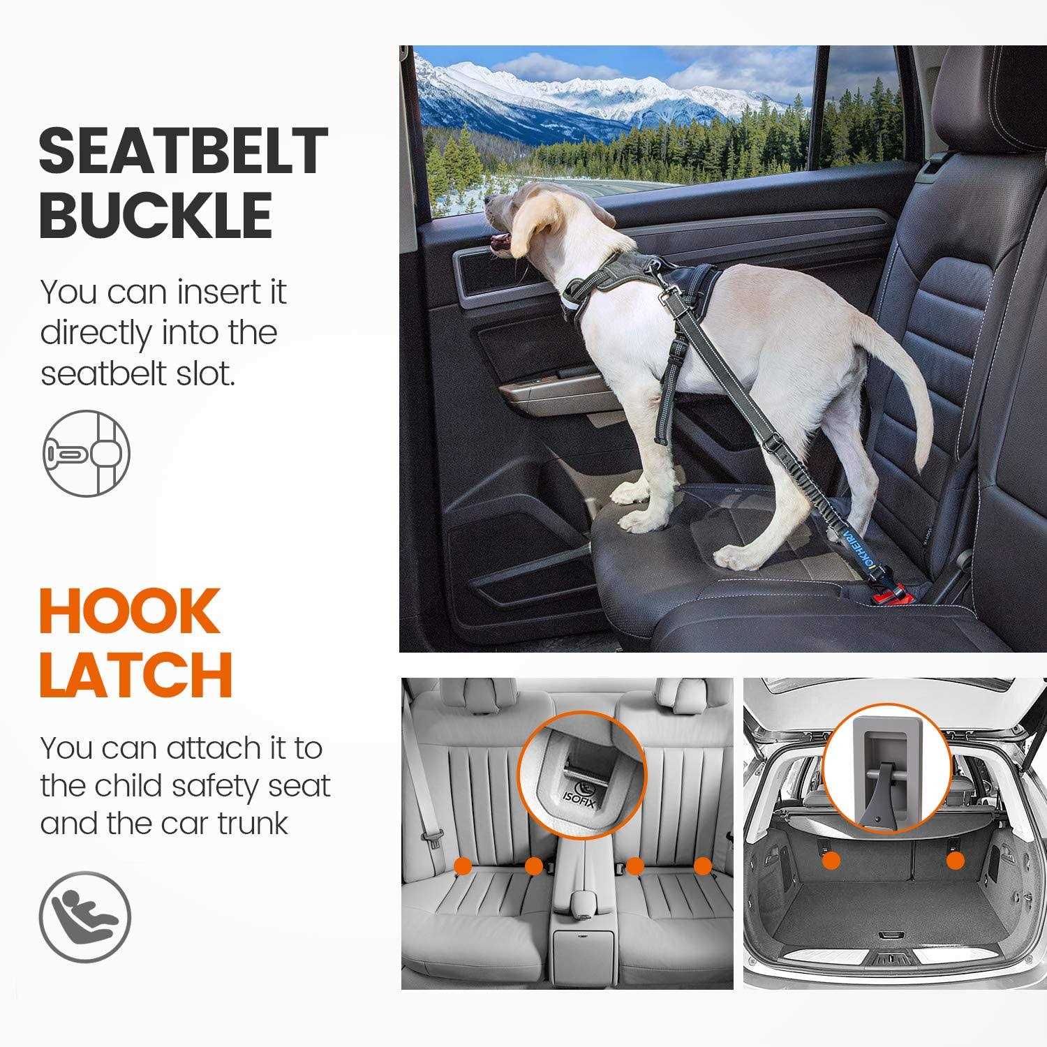 IOKHEIRA Dog Seat Belt Car Harness Seatbelt Car Reflective Bungee