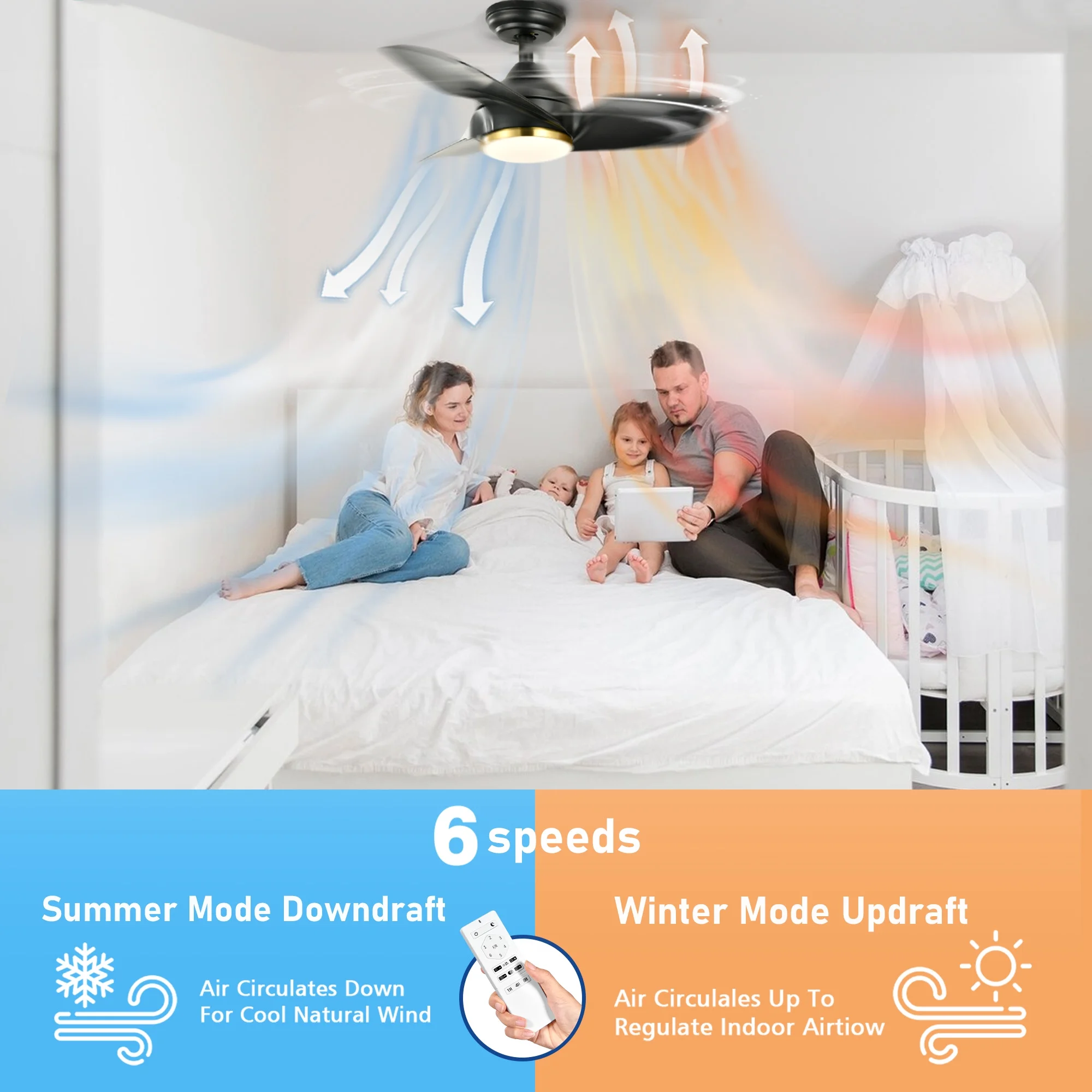 Dextrus 26 Inch Modern Black Ceiling Fans with Lights and Remote, Low Profile Ceiling Fans with Remote for Bedroom Kitchen Living Room - Curated Treasures Market