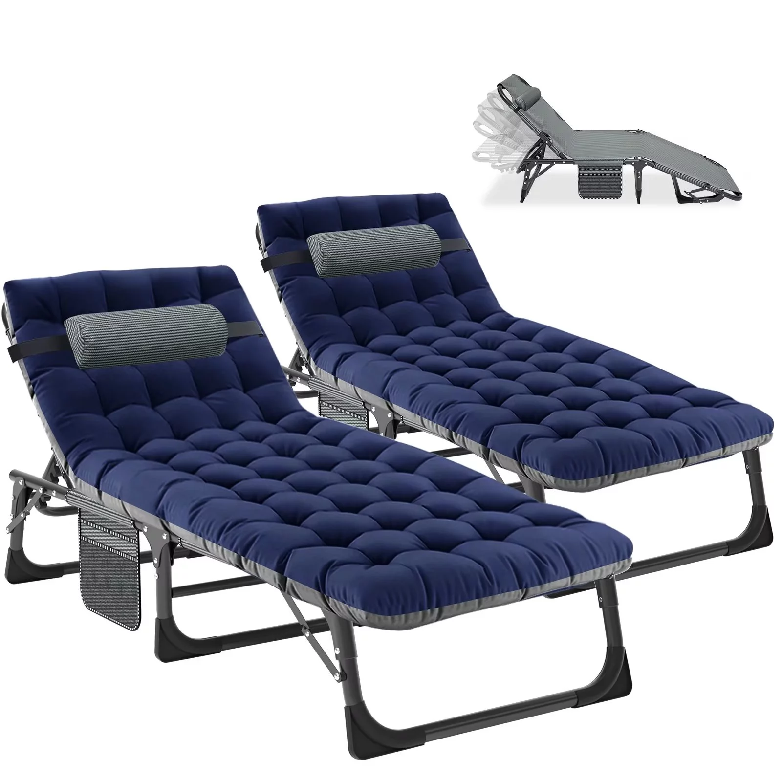 MOPHOTO Set of 2 Patio Lounge Chairs, Folding Chaise Lounge Chair 5-Position, Folding Cot, Heavy Duty Patio Chaise Lounges for Outside, Poolside, Beach, Lawn, Camping - Curated Treasures Market