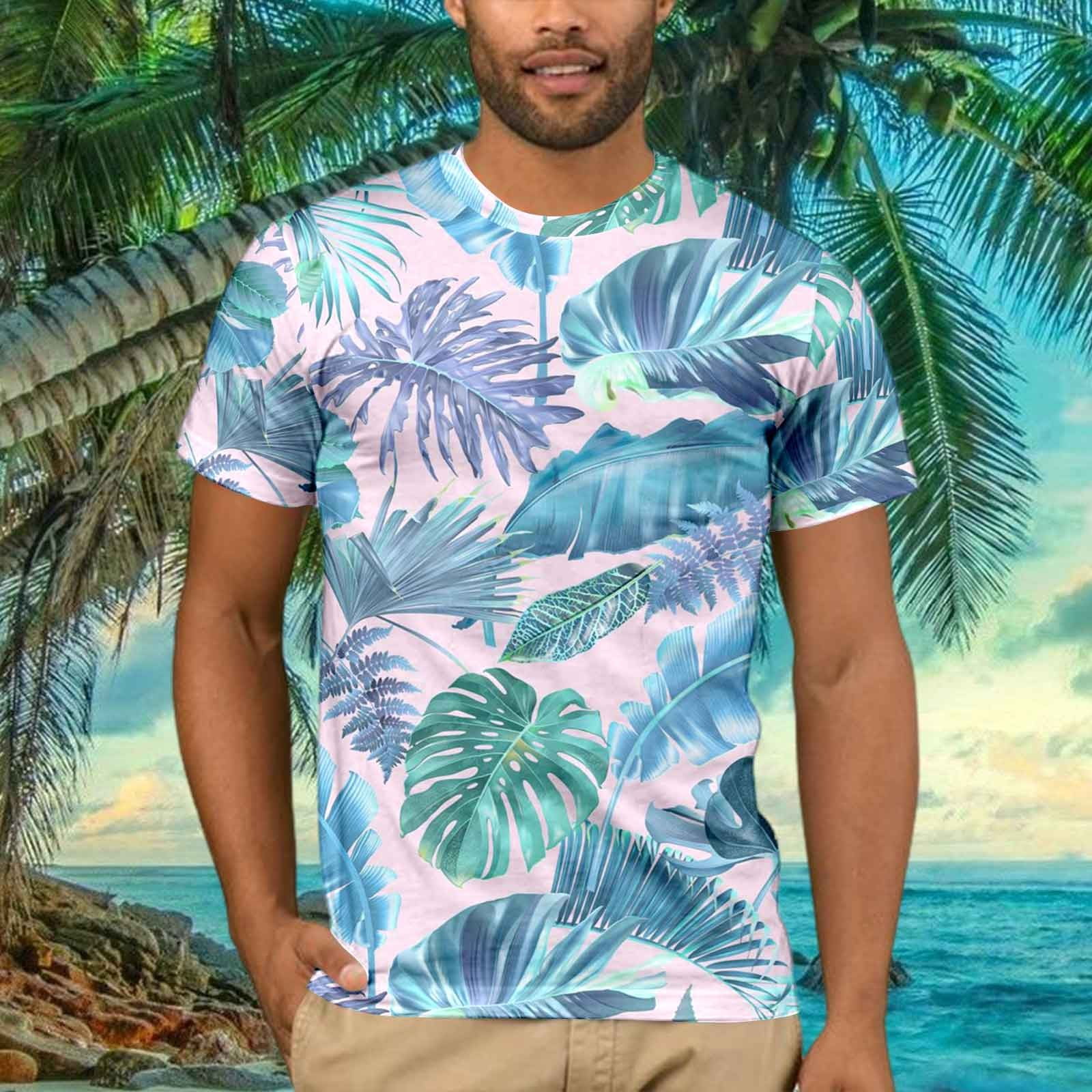 Mens Summer Thin T Shirt 3D Printed Seaside Coconut Leaf Printed T Shirt Men T Shirts Casual Men T Shirts Pack V Neck Men Undershirt Plan T Shirt Big And Tall Men's Shirts Men Graphic T Shirts Bulk - Curated Treasures Market