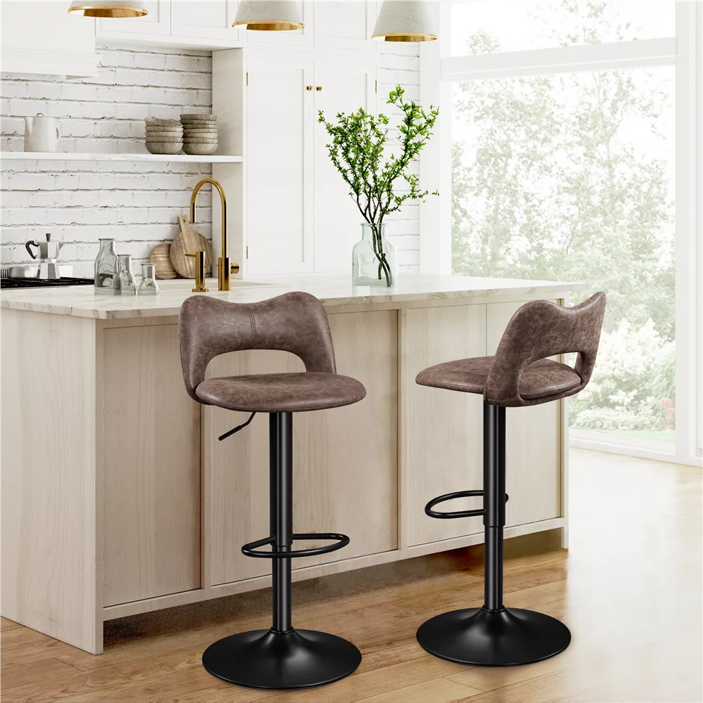 Yaheetech Set of 2 Height Adjustable Bar Stools,Retro Brown - Curated Treasures Market