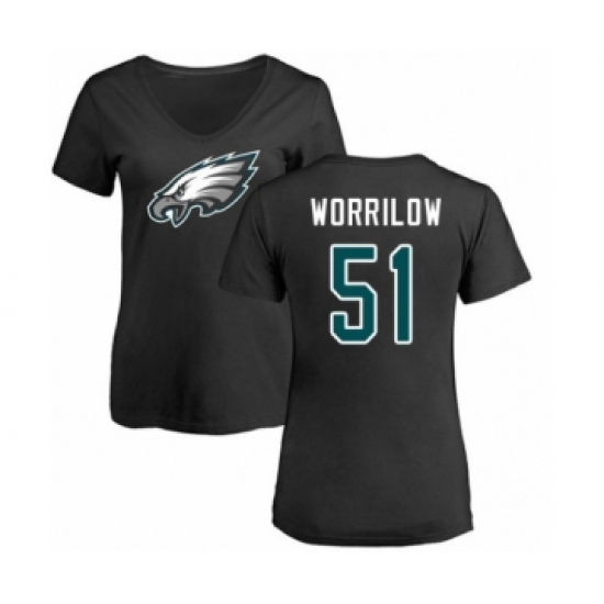Women's Philadelphia Eagles #51 Paul Worrilow Black Name & Number Logo Slim Fit T-Shirt