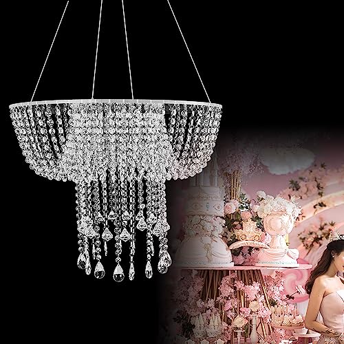 23.62 Inch Floating Cake Stand Romantic Crystal Cake Stand Wedding Crystal Suspended Cake Stand Chandelier Decor Stand Dessert Display Stands for Tea Party Wedding and Birthday