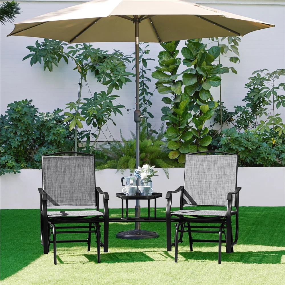 Yaheetech 2-Person Patio Glider with Table, Gray - Curated Treasures Market