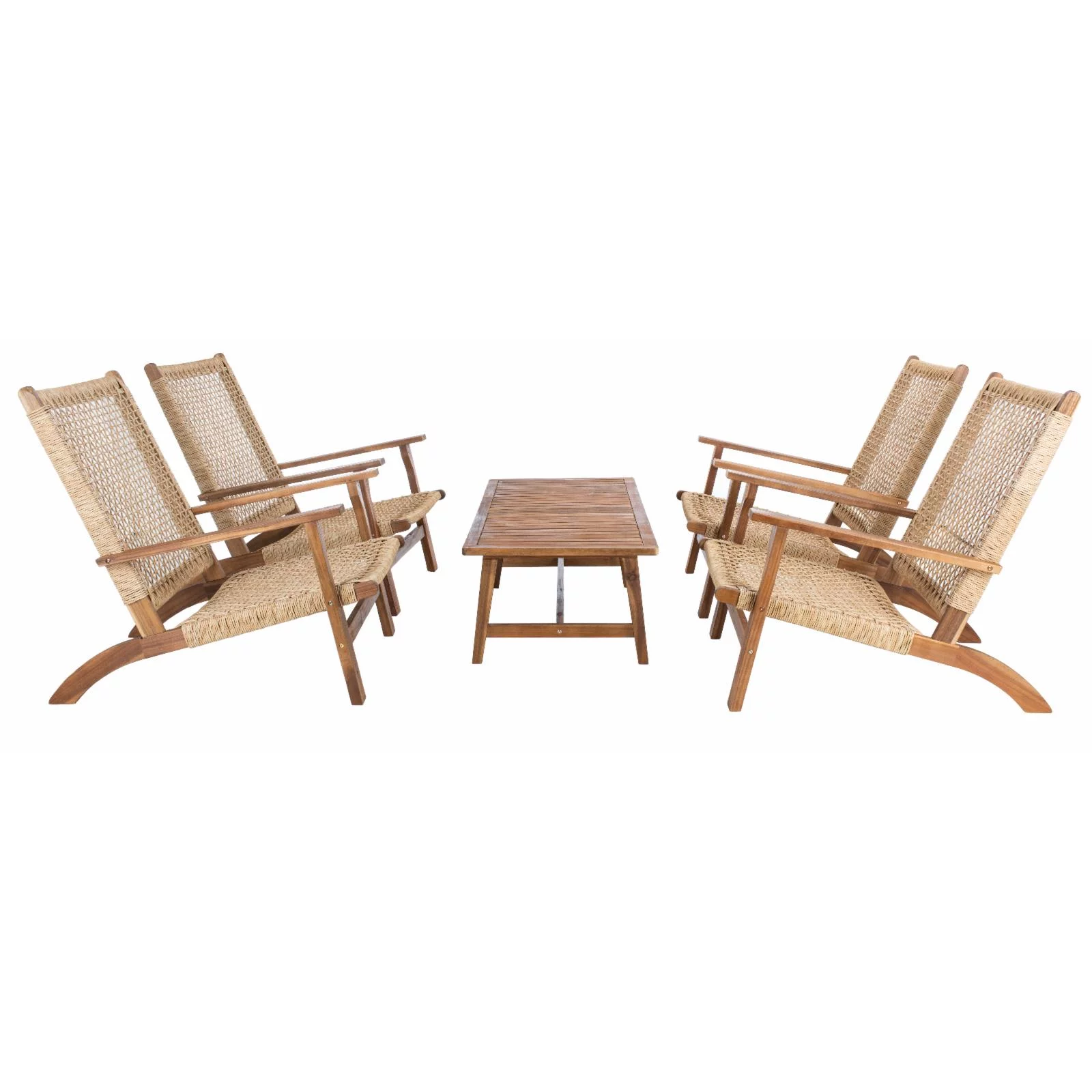 SAFAVIEH Deven Outdoor Patio 5 Piece Coffee Set, Natural/Black - Curated Treasures Market