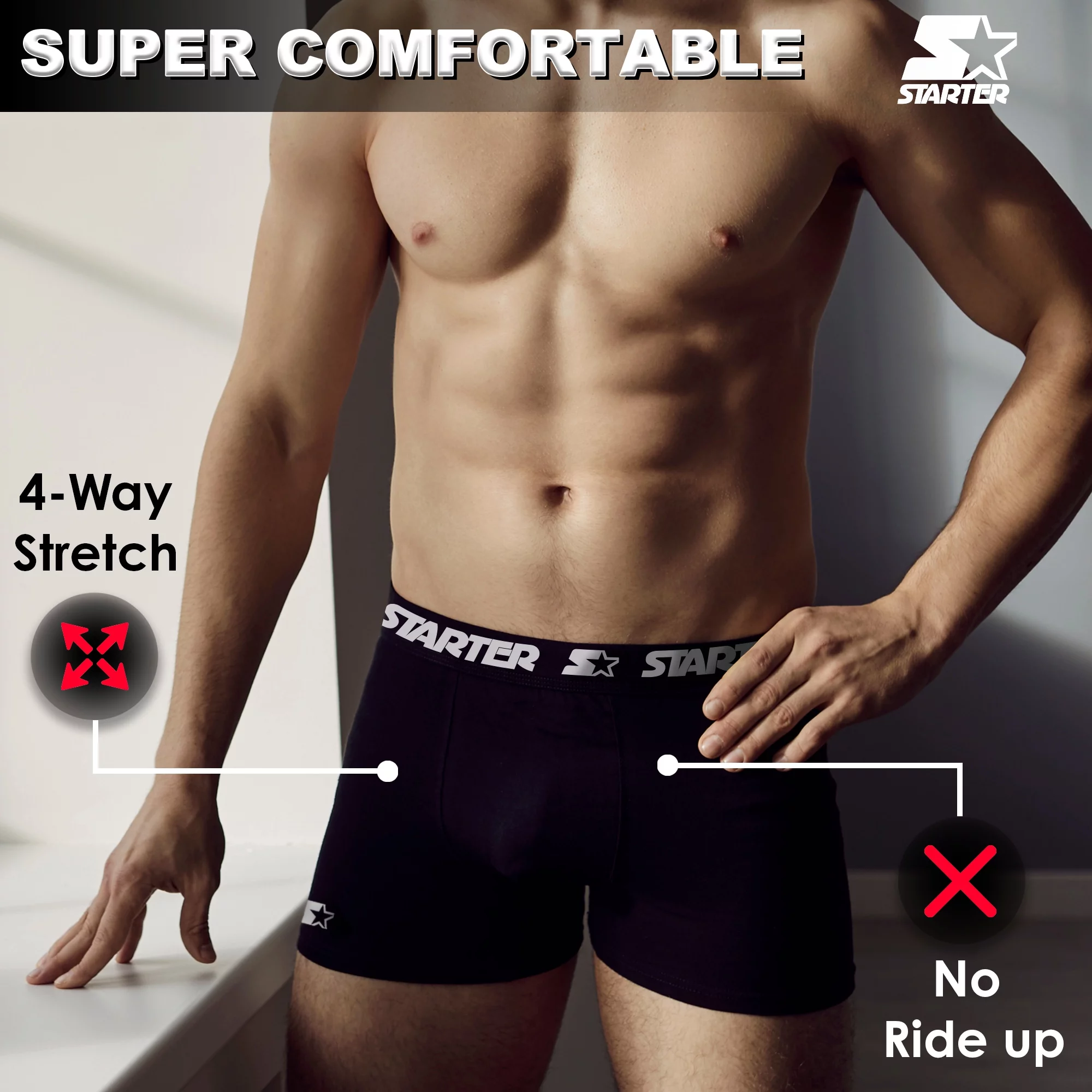 Starter Mens Boxer Briefs Active Performance Breathable Underwear for Men, Black Red Large 6-Pack - Curated Treasures Market