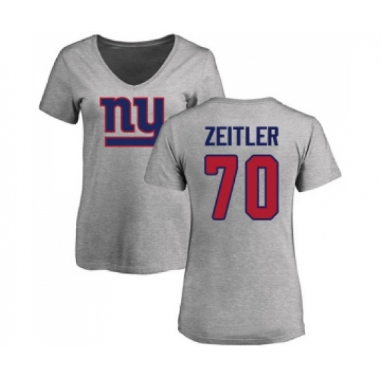 Football Women's New York Giants #70 Kevin Zeitler Ash Name & Number Logo T-Shirt