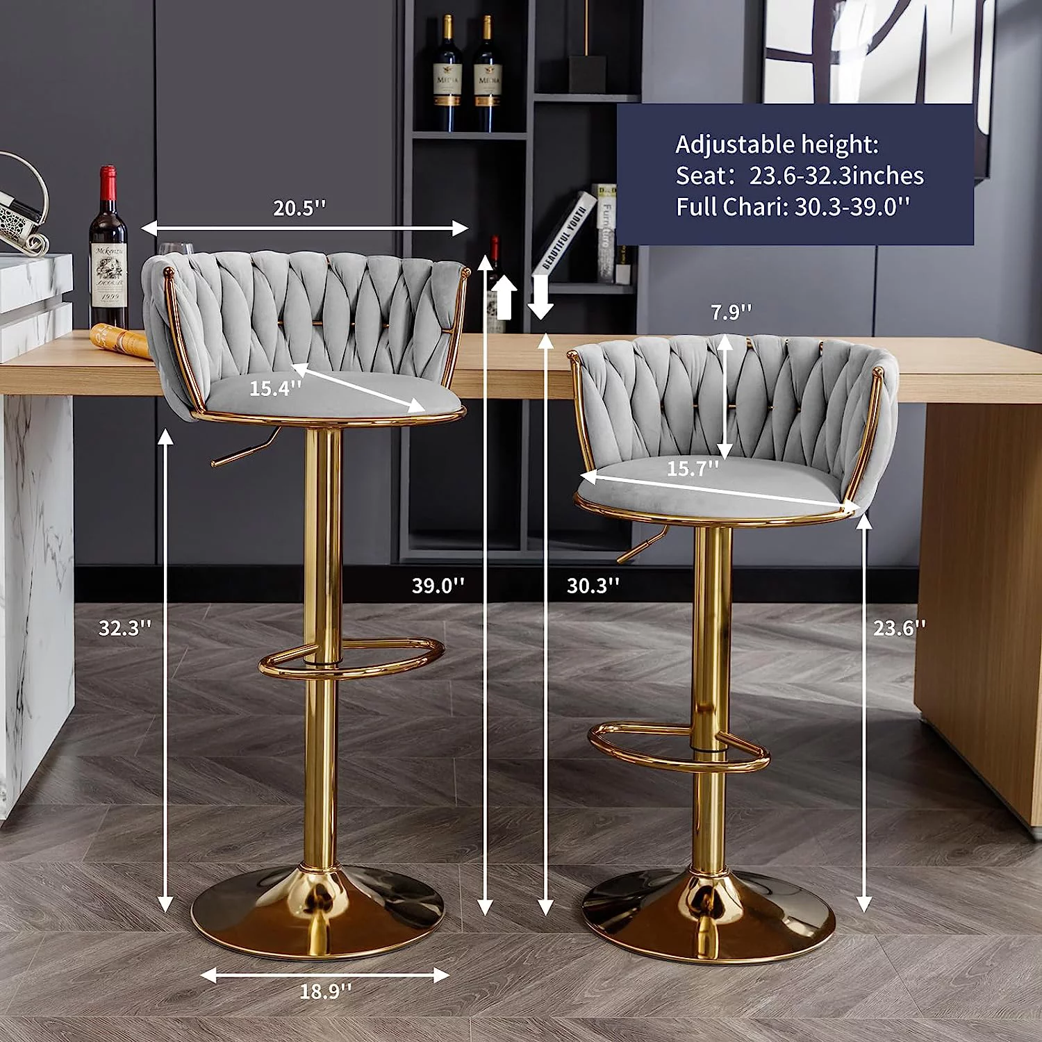 ZAFLY Adjustable Barstools, 360 Degree Swivel Bar Stool with Back at Counter Height Set of 6, Non-Slip Base Bar Stools for Pub/Kitchen Island (Dark Grey) - Curated Treasures Market
