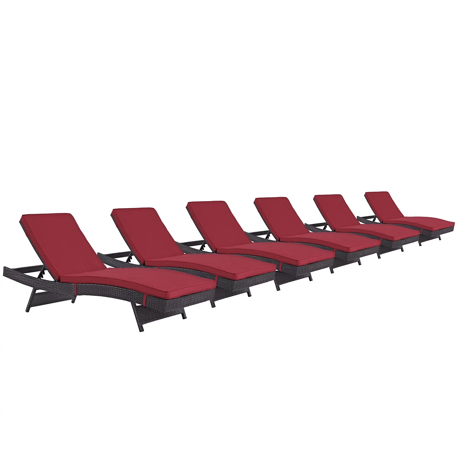 Modway Convene Chaise Outdoor Patio Set of 6 in Espresso Red - Curated Treasures Market