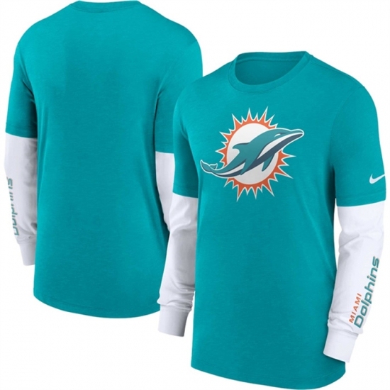 Men's Miami Dolphins Heather Aqua Slub Fashion Long Sleeve T Shirt