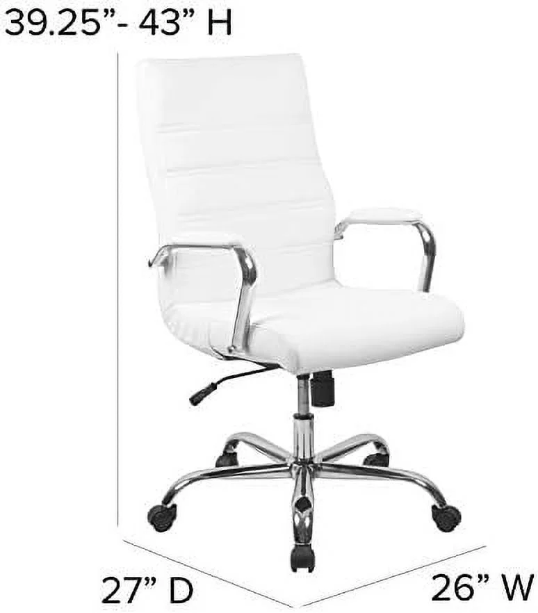HBBOOMLIFE High Back White LeatherSoft Executive Swivel Office Chair - Rose Gold Frame/Arms - Curated Treasures Market