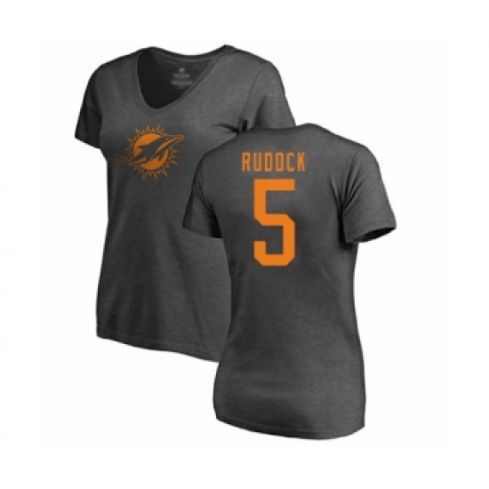 Football Women's Miami Dolphins #5 Jake Rudock Ash One Color T-Shirt
