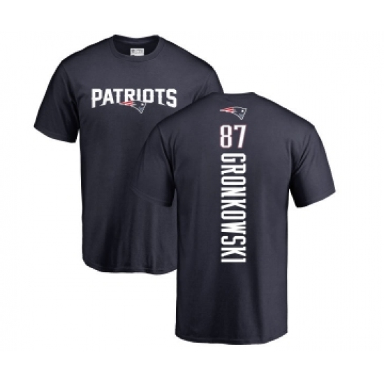 Football New England Patriots #87 Rob Gronkowski Navy Blue Backer T-Shirt