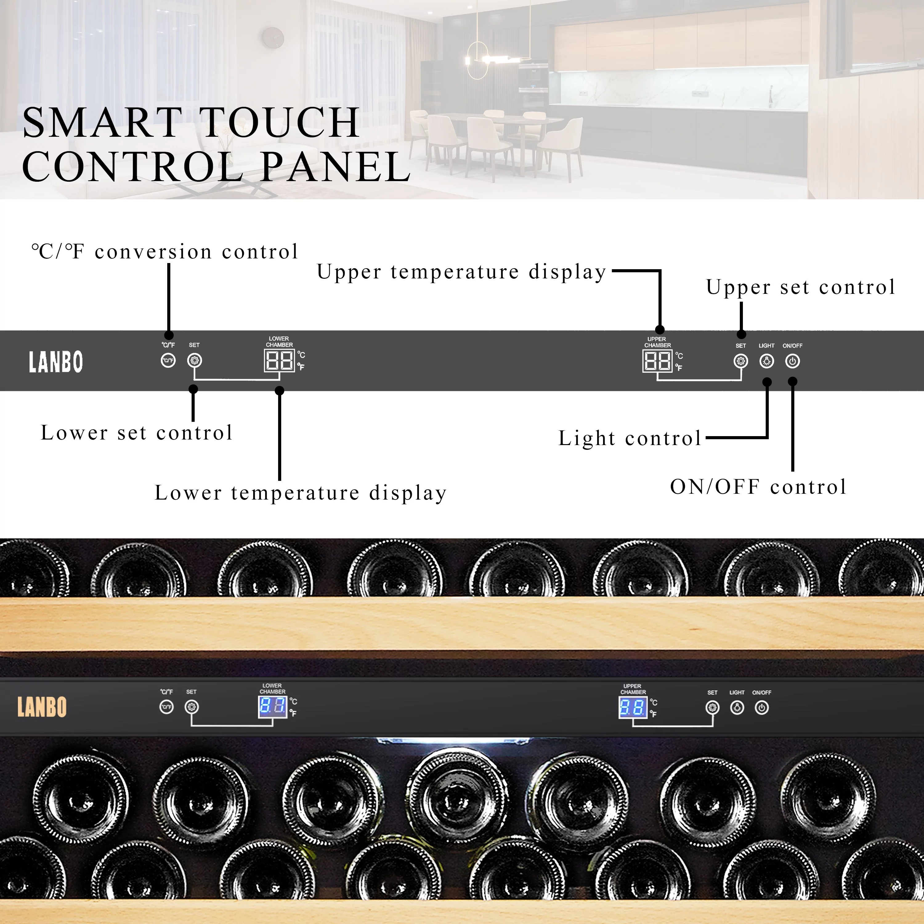 Lanbo 32 inch 287 Bottle Dual Zone Compressor Freestanding Wine Refrigerator